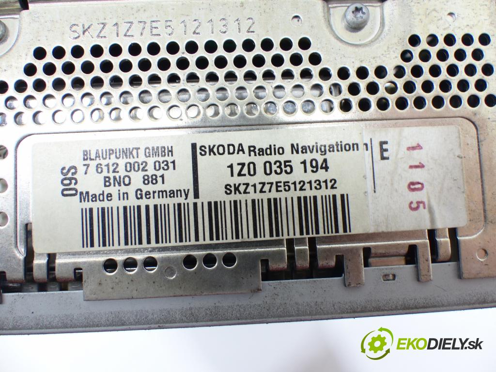 Skoda Octavia II 2004-2013 1.9 TDI 105 HP  77 kW 1900 cm3 5- Radio originál 1Z0035194