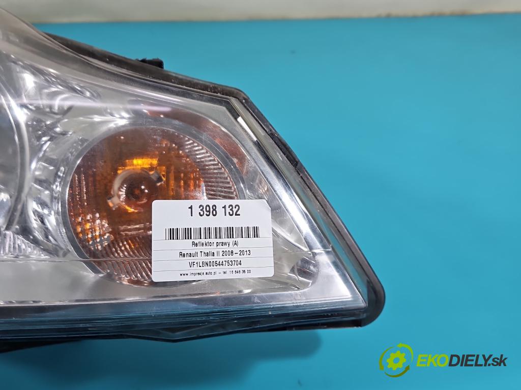Renault Thalia II 2008-2013 1,2.0 16V 75 HP manual 55 kW 1149 cm3 4- Reflektor: pravý 8200700030 (Pravé)