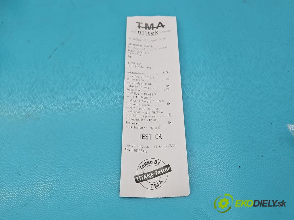 Ford Fiesta Mk6 2002-2008 1.4 16V FXJA 80 hp manual 59 kW 1388 cm3 5- Alternator 2S6T-10300-CB (Alternátor)