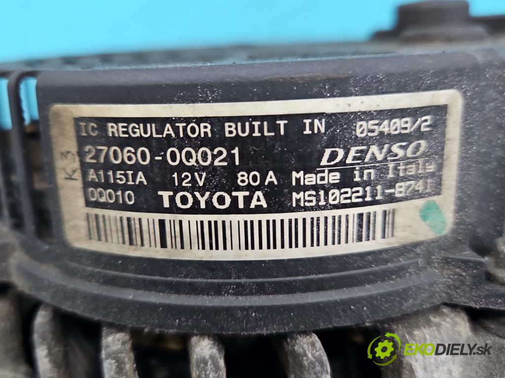 Peugeot 107 1.0 68 HP manual 50 kW 998 cm3 3- Alternator 27060-0Q021 (Alternátory)