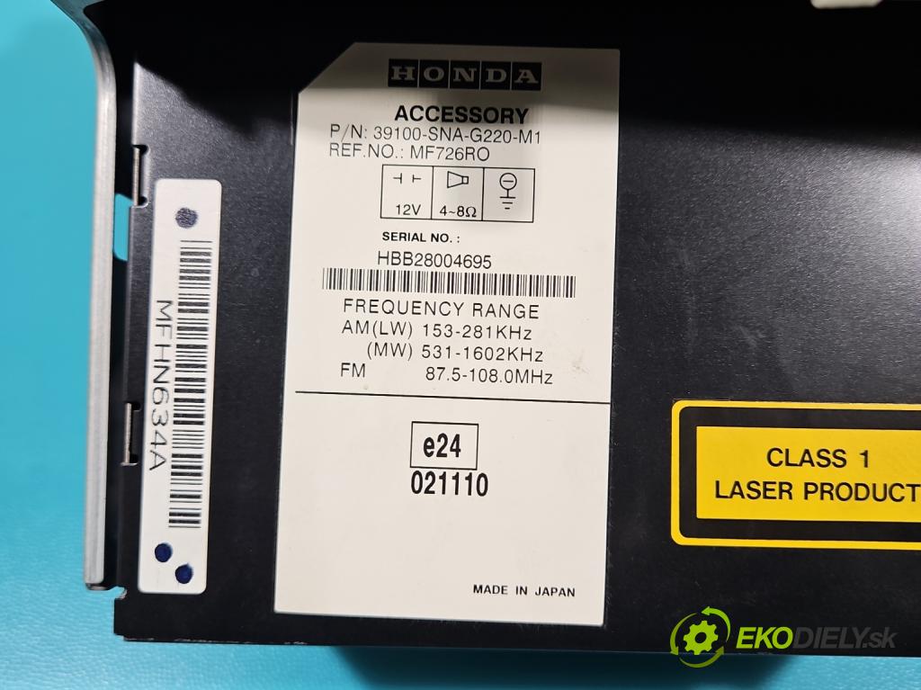 Honda Civic VIII 2006-2011 1.8 16V 140 HP manual 103 kW 1799 cm3 4- Radio originál 39100-SNA-G220-M1