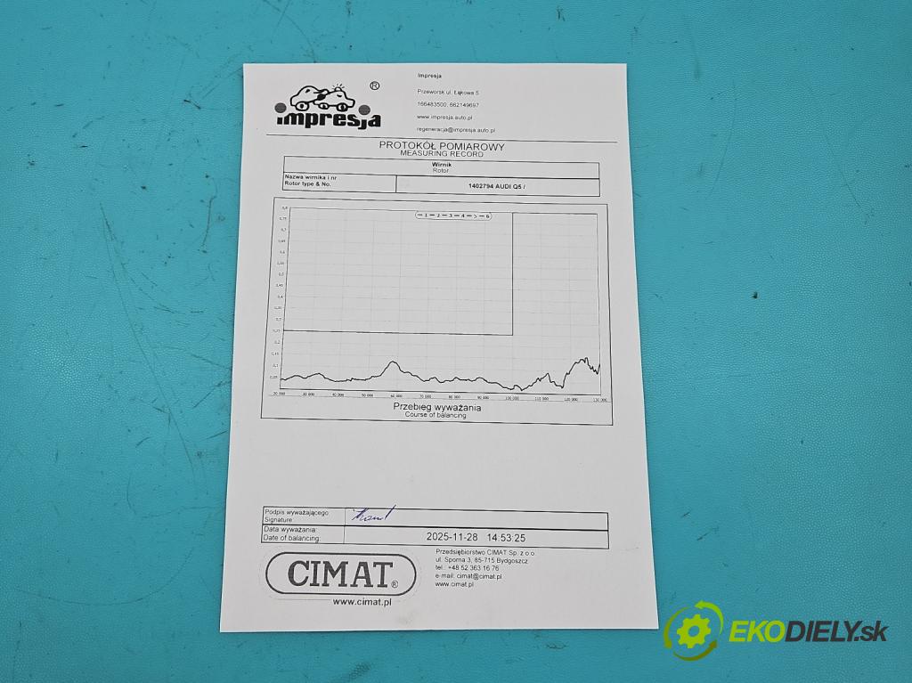 Audi Q5 2008-2016 2.0 TFSI 211KM manual 155 kW 1984 cm3 5- Turbodmychadlo repasováno 06H145702Q