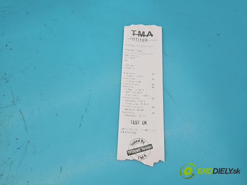 Citroen C2 1.4 hdi 68 HP manual 50 kW 1398 cm3 3- Alternator 9646476280 (Alternátory)