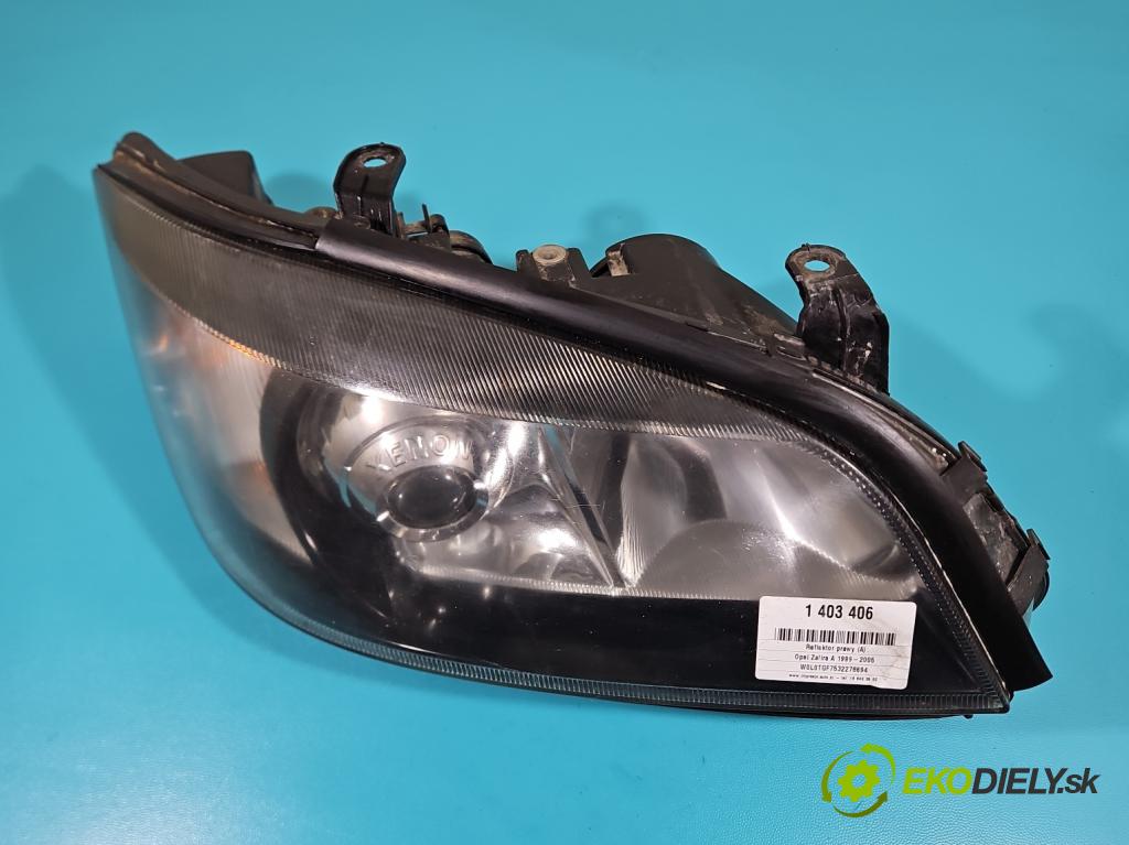 Opel Zafira A 1999-2005 1.8 16V 125 HP manual 92 kW 1796 cm3 5- Reflektor: pravý 24434827RH (Pravé)