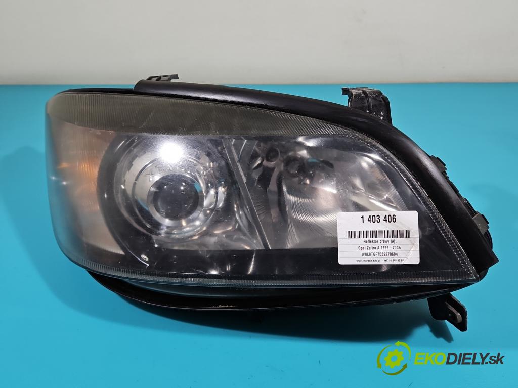 Opel Zafira A 1999-2005 1.8 16V 125 HP manual 92 kW 1796 cm3 5- Reflektor: pravý 24434827RH (Pravé)