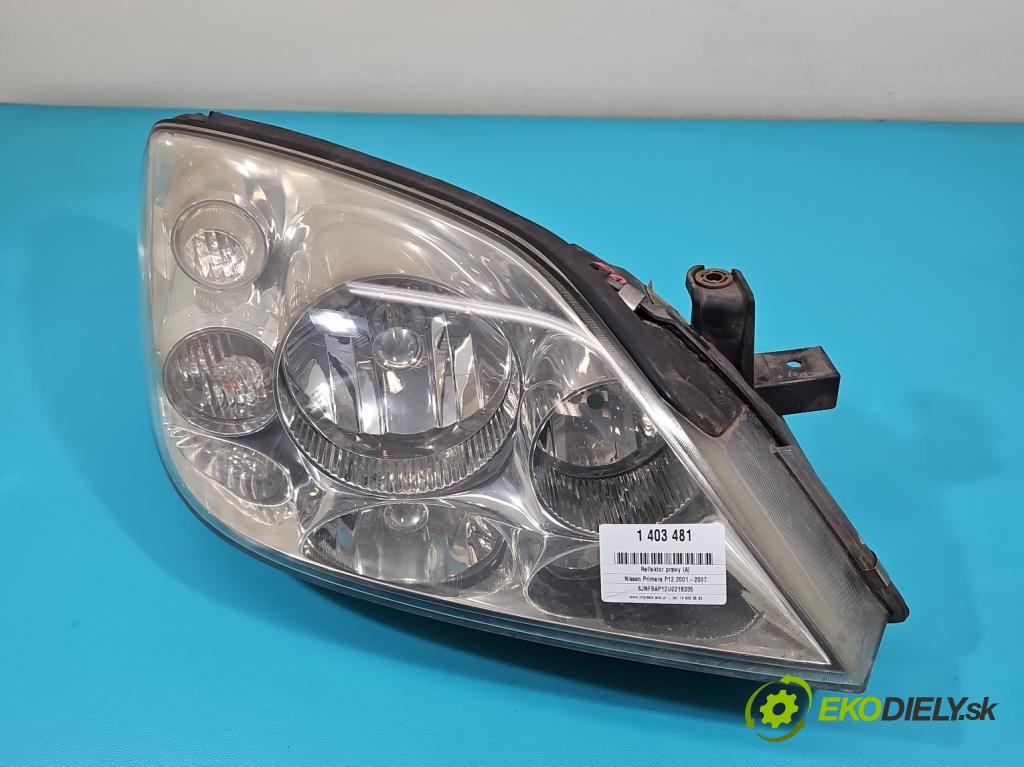 Nissan Primera P12 2001-2007 1.8 16V 116 HP manual 85 kW 1769 cm3 5- Reflektor: pravý (Pravé)