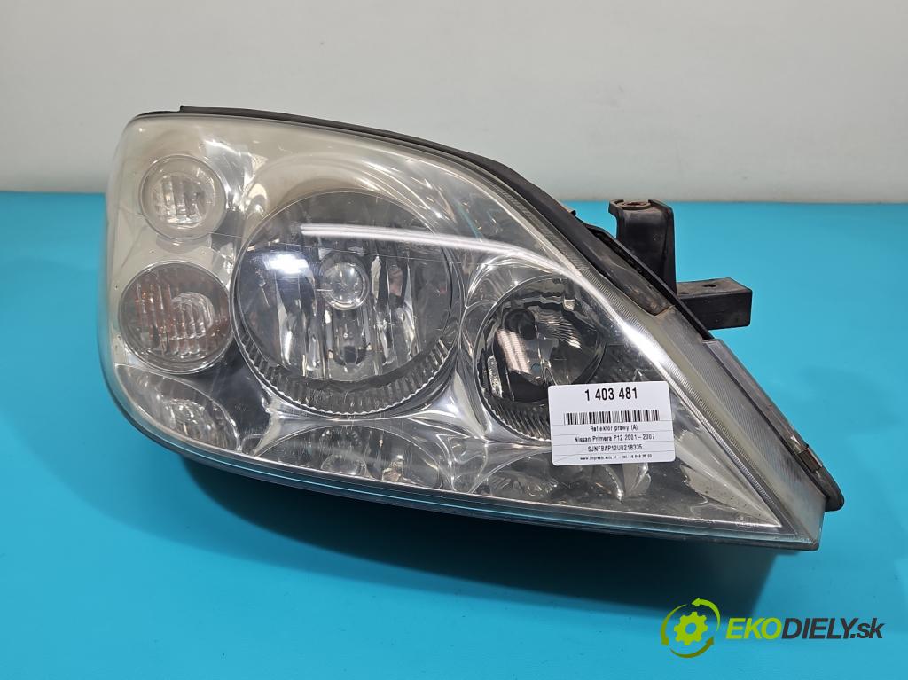 Nissan Primera P12 2001-2007 1.8 16V 116 HP manual 85 kW 1769 cm3 5- Reflektor: pravý (Pravé)