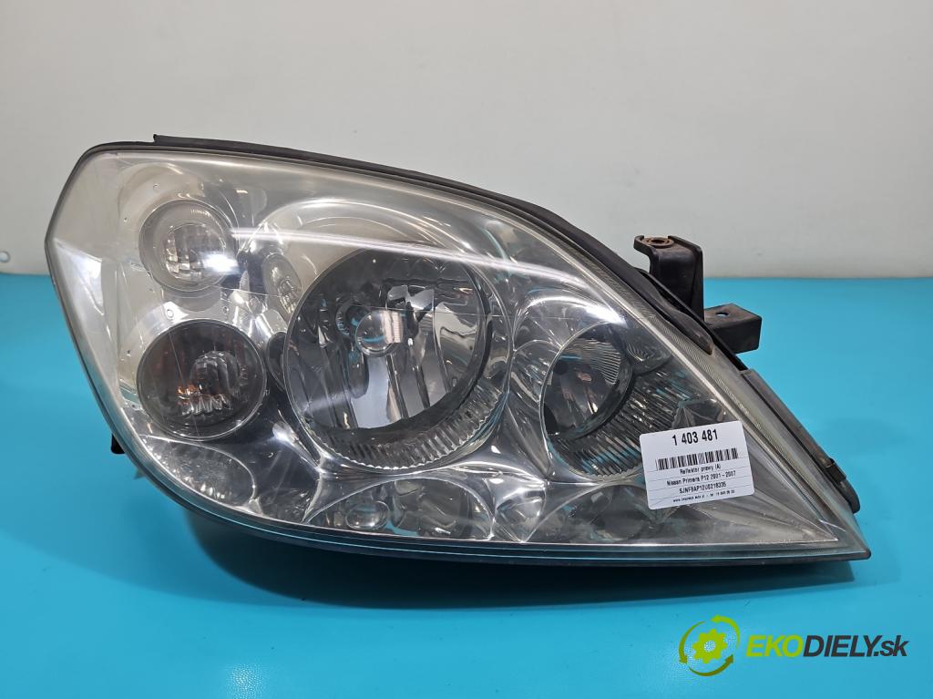 Nissan Primera P12 2001-2007 1.8 16V 116 HP manual 85 kW 1769 cm3 5- Reflektor: pravý  (Pravé)