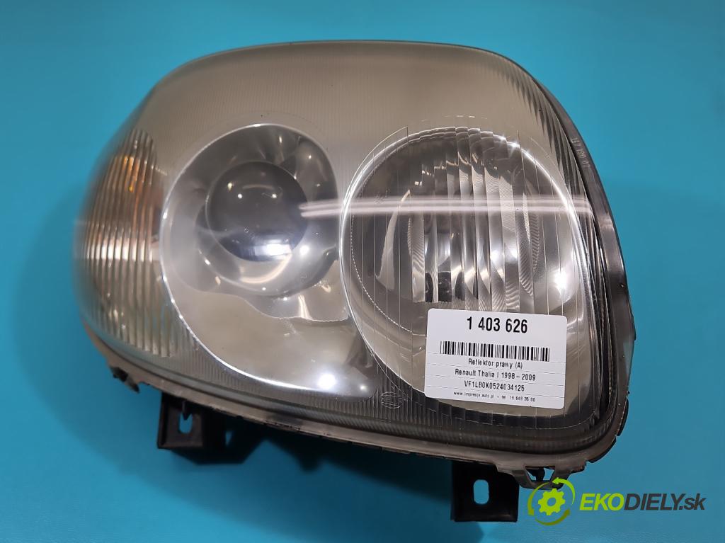 Renault Thalia I 1998-2009 1.4 16V 98 HP manual 72 kW 1390 cm3 4- Reflektor: pravý (Pravé)