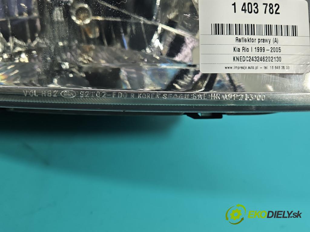 Kia Rio I 1999-2005 1.5 16V 97KM manual 71 kW 1493 cm3 5- Reflektor: pravý (Pravé)