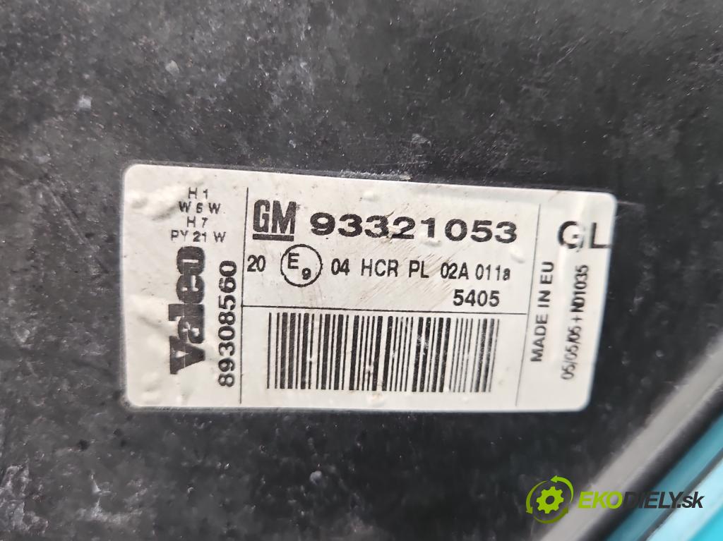 Opel Meriva A 2002-2010 1.8 16V 125 HP manual 92 kW 1796 cm3 5- Reflektor: pravý 93321053 (Pravé)