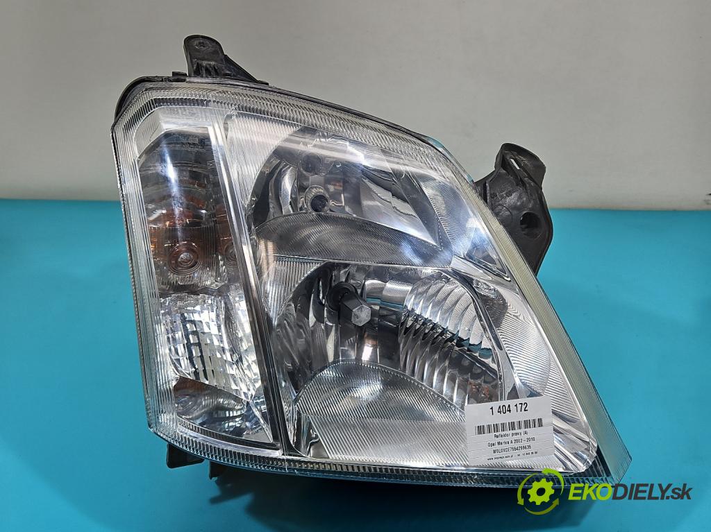 Opel Meriva A 2002-2010 1.8 16V 125 HP manual 92 kW 1796 cm3 5- Reflektor: pravý 93321053 (Pravé)