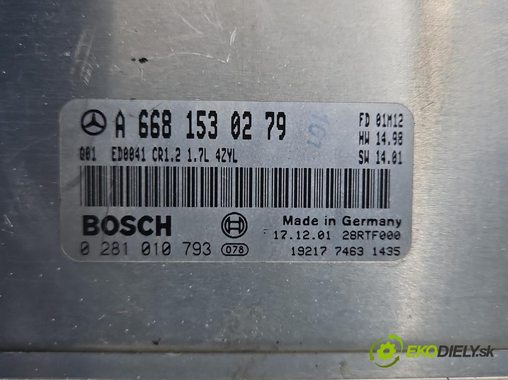 Mercedes A W168 1997-2004 1.7 cdi 95 HP automatic 70 kW 1689 cm3 5- riadiaca jednotka motora A6681530279