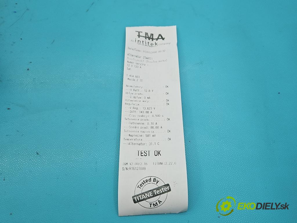 Mazda 2 II 2007-2014 1.4 citd 68 HP manual 50 kW 1399 cm3 5- Alternator 8V21-10300-AB (Alternátory)