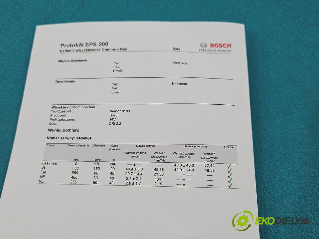 Opel Corsa D 2006-2014 1,3.0 cdti 90 HP manual 66 kW 1248 cm3 5- vstrek 0445110183 (Vstrekovač paliva)