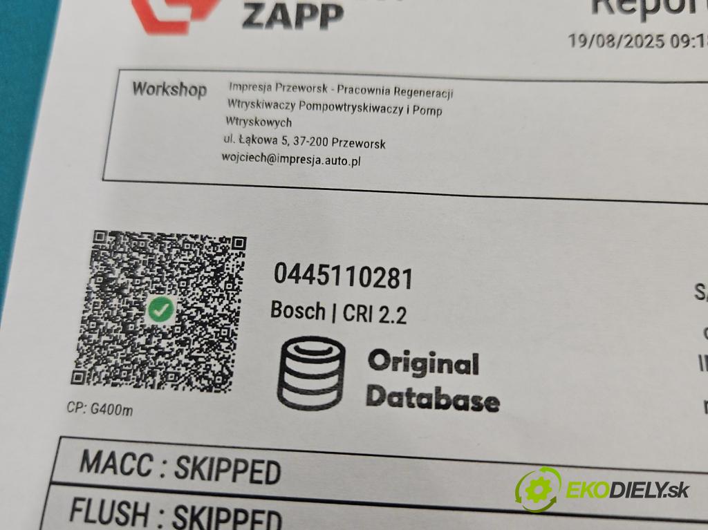 Citroen C4 I 2004-2011 1.6 hdi 109 HP manual 80 kW 1560 cm3 5- vstrek 0445110281 (Vstrekovač paliva)