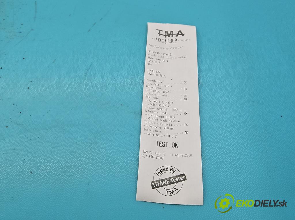 Hyundai Getz 1.1 63 HP manual 46,4 kW 1086 cm3 3- Alternator  (Alternátory)