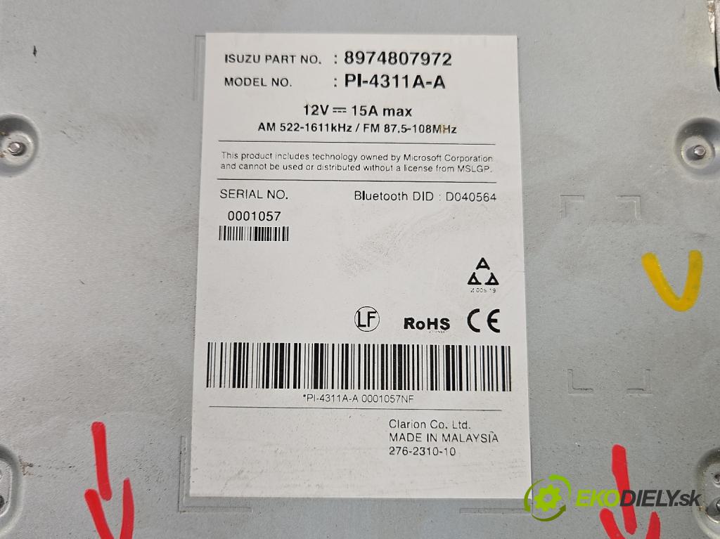 Isuzu D-Max III 2019- 1.9d 163 HP manual 120 kW 1898 cm3 5- Radio originál 8974807972