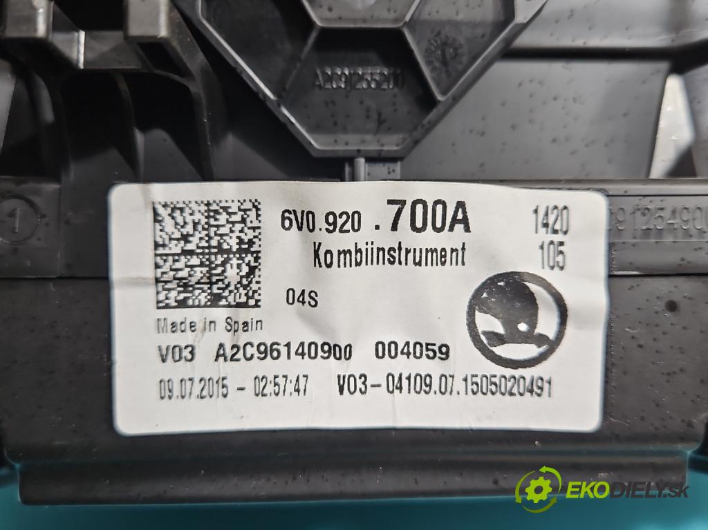 Skoda Fabia III 2014- 2021 1.0 mpi 75 HP manual 55 kW 999 cm3 5- prístrojovka/ budíky 6V0920700A (Prístrojová doska)