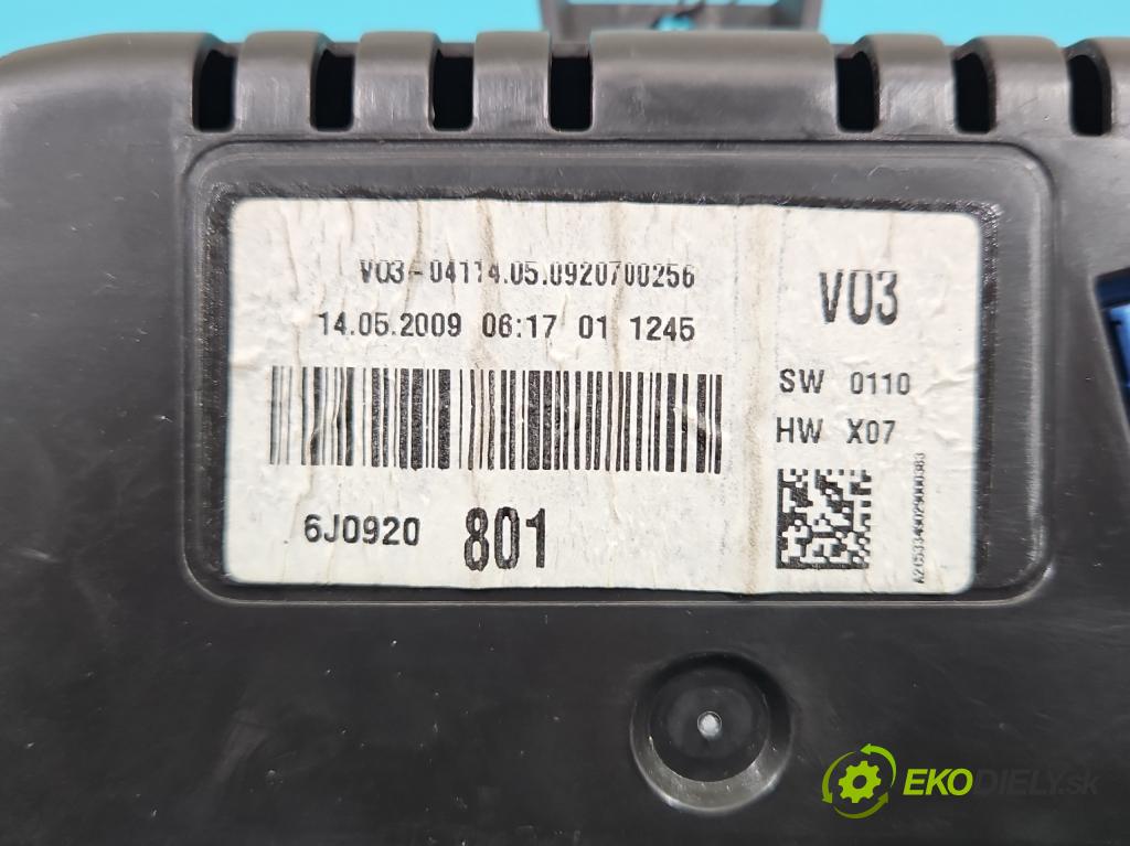 Seat Ibiza IV 6J 2008-2017 1.2 mpi 69KM manual 51 kW 1198 cm3 5- prístrojovka/ budíky 6J0920801 (Prístrojové dosky, displeje)