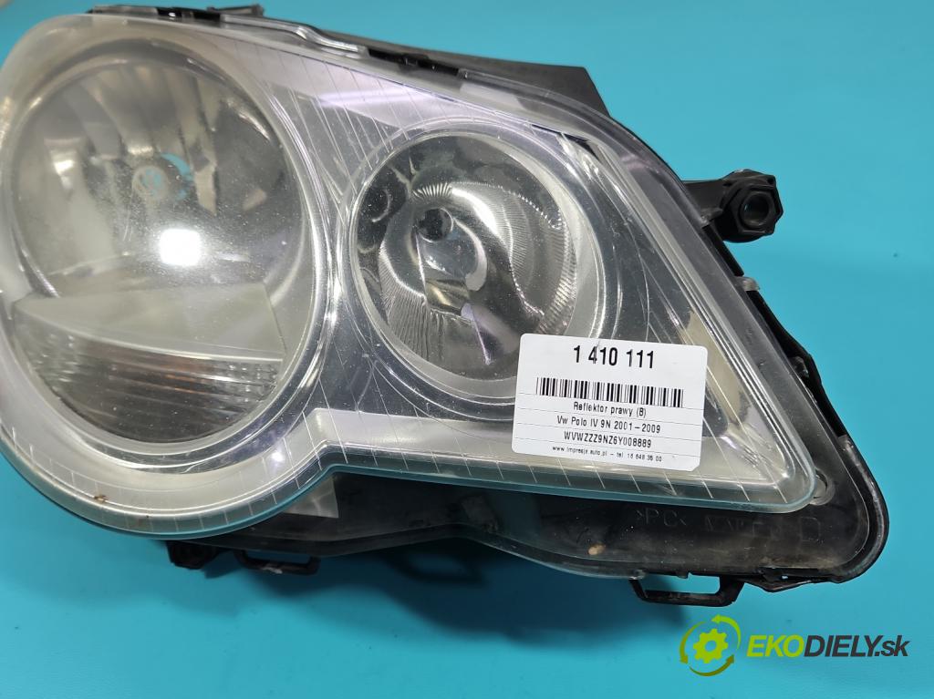 Vw Polo IV 9N 2001-2009 1.4 tdi 69KM manual 51 kW 1422 cm3 3- Reflektor: pravý 6Q1941008AK (Pravé)