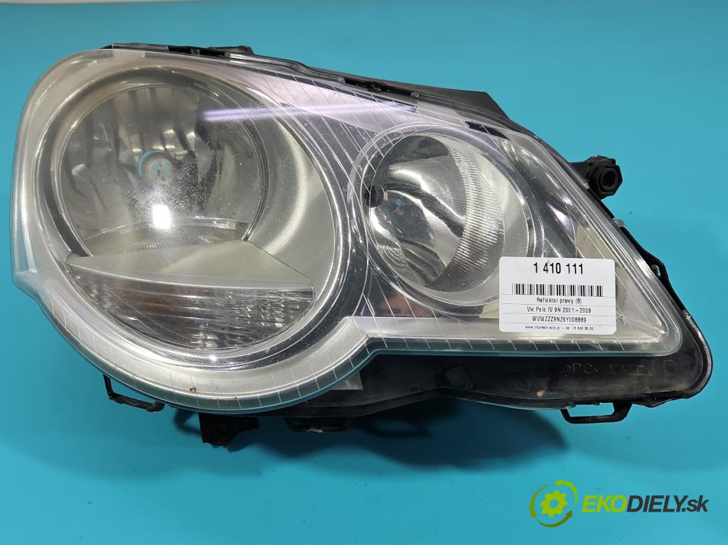 Vw Polo IV 9N 2001-2009 1.4 tdi 69KM manual 51 kW 1422 cm3 3- Reflektor: pravý 6Q1941008AK (Pravé)