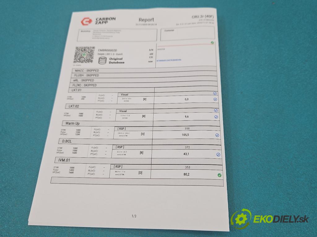 Mercedes Sprinter II 906 2006-  2.2 CDI 129 hp manual 95 kW 2143 cm3 5- vstřikovač EMBR00002D (Vstřikovač paliva)