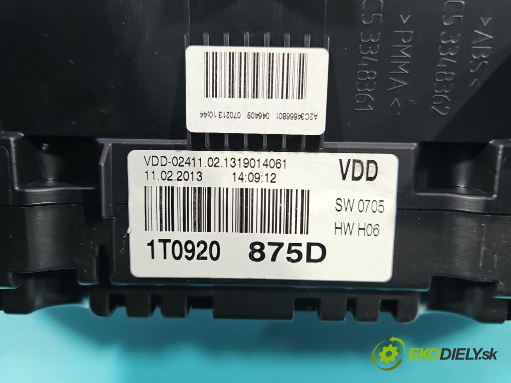 Vw Touran I 2003-2015 1.4 tsi 140 HP manual 103 kW 1390 cm3 5- prístrojovka/ budíky 1T0920875D (Prístrojové dosky, displeje)