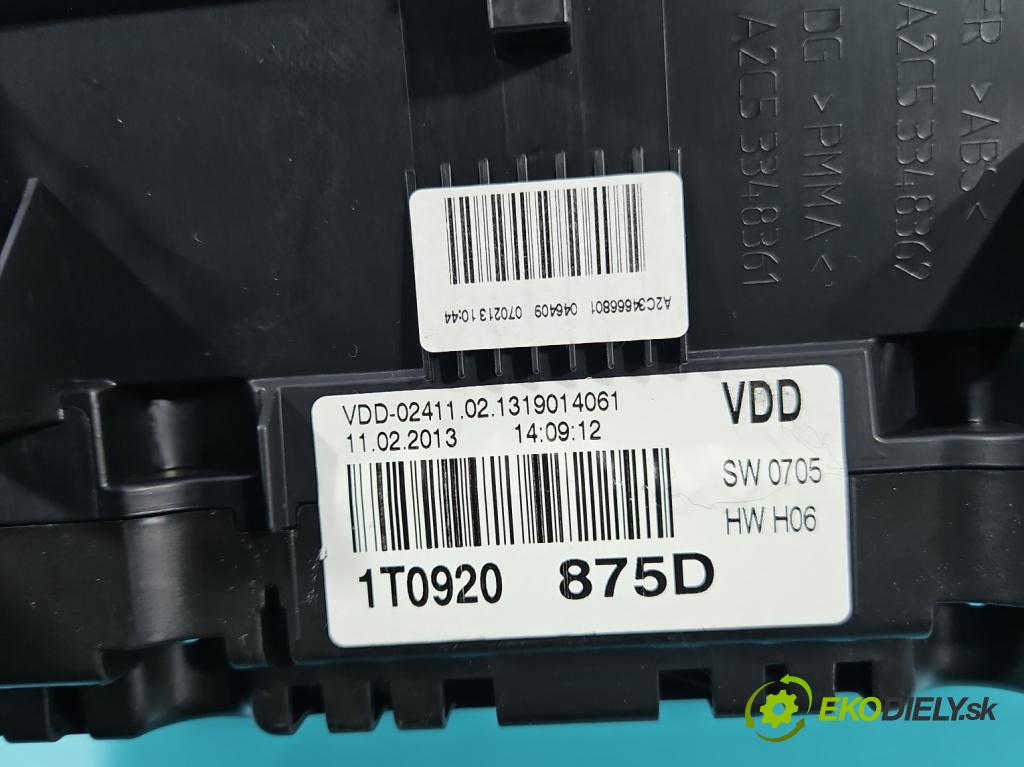 Vw Touran I 2003-2015 1.4 tsi 140 HP manual 103 kW 1390 cm3 5- prístrojovka/ budíky 1T0920875D (Prístrojové dosky, displeje)