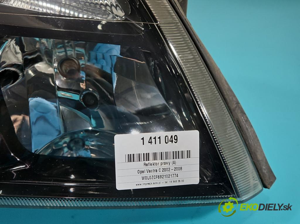 Opel Vectra C 2002-2008 1.8 16v 122 HP manual 90 kW 1796 cm3 4- Reflektor: pravý  (Pravé)
