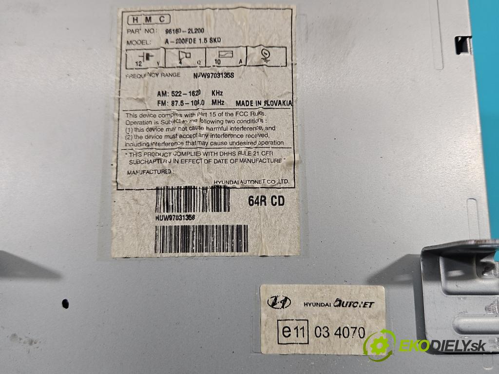 Hyundai I30 I 2007-2012 1.4 16V (G4FA) 109 HP manual 80 kW 1396 cm3 5- Radio originál 96160-2L200