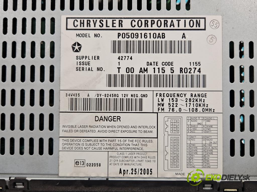 Jeep Cherokee KJ 2001-2008 3.7 V6 204 HP automatic 150 kW 3700 cm3 5- Radio originál P05091610AB