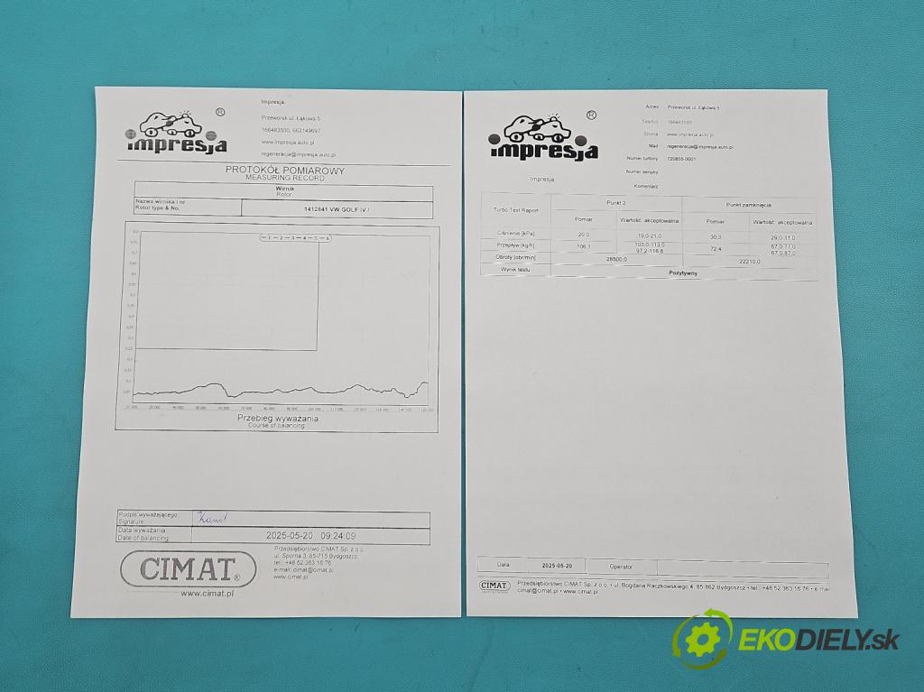 Vw Golf IV 1997-2003 1.9 TDI 131 hp manual 96 kW 1896 cm3 5- Turbodmychadlo repasováno 720855-1