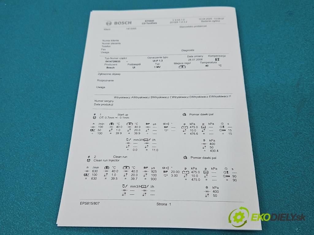 Seat Ibiza III 6L 2002-2008 1.4 tdi 75 HP manual 55 kW 1422 cm3 5- vstrekovacie čerpadlo 0414720035 (Vstrekovač paliva)