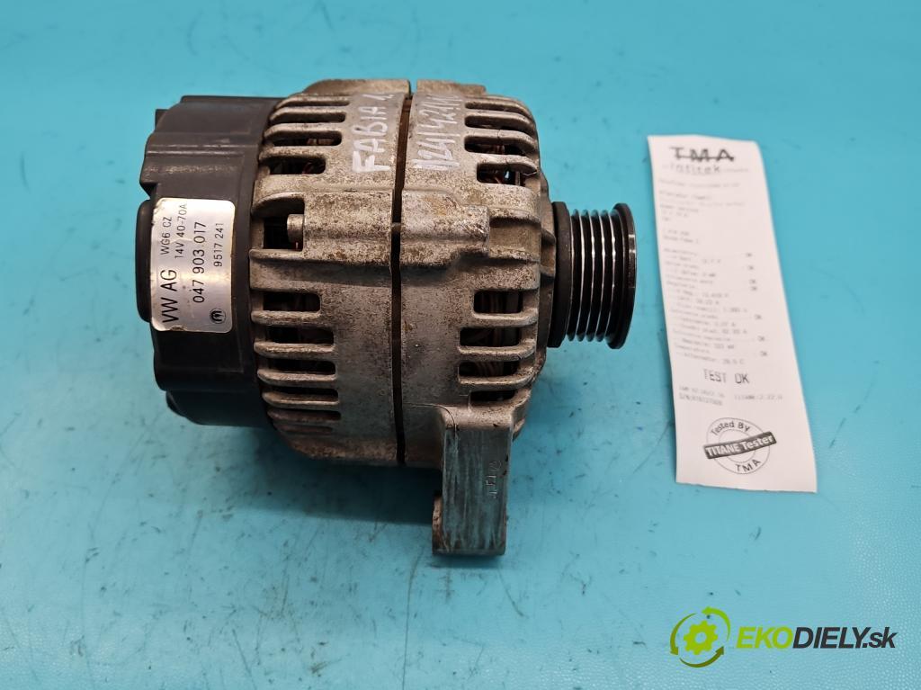 Skoda Fabia I 1999-2007 1.4 mpi 60 HP manual 44 kW 1397 cm3 5- Alternator 047903017 (Alternátory)