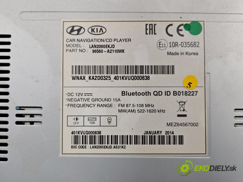 Kia Ceed II 2012-2018 1.6 CRDI 110 HP manual 81 kW 1582 cm3 5- Radio originál 96560-A2110WK
