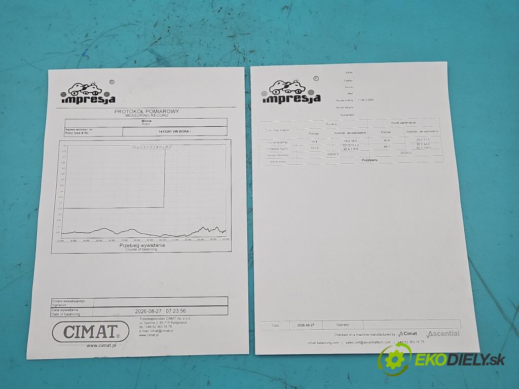Vw Bora 1.9 TDI 90 HP manual 66 kW 1896 cm3 4- turbodúchadlo, turbo repasovaná 713672-5