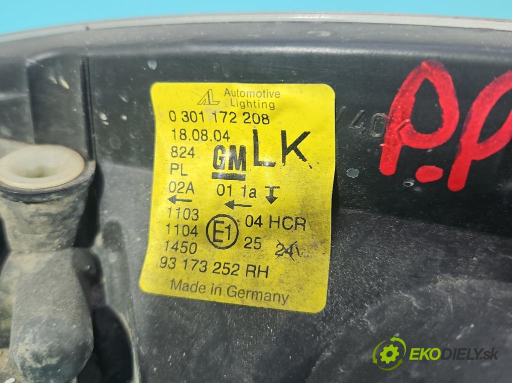 Opel Combo C 2001-2011 1.7 CDTI 101 HP manual 74 kW 1686 cm3 5- Reflektor: pravý 0301172208 (Pravé)