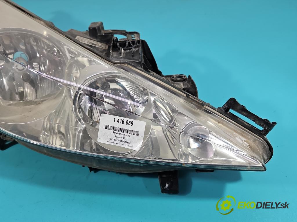 Peugeot 207 1.4b: 73 HP manual 54 kW 1360 cm3 5- Reflektor: pravý 9649986180 (Pravé)