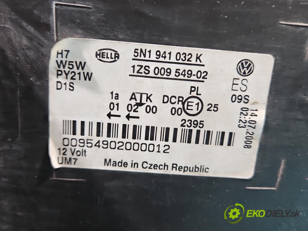 Vw Tiguan I 2007-2016 2.0 tdi 140 HP automatic 103 kW 1968 cm3 5- Reflektor: pravý 5N1941032K (Pravé)