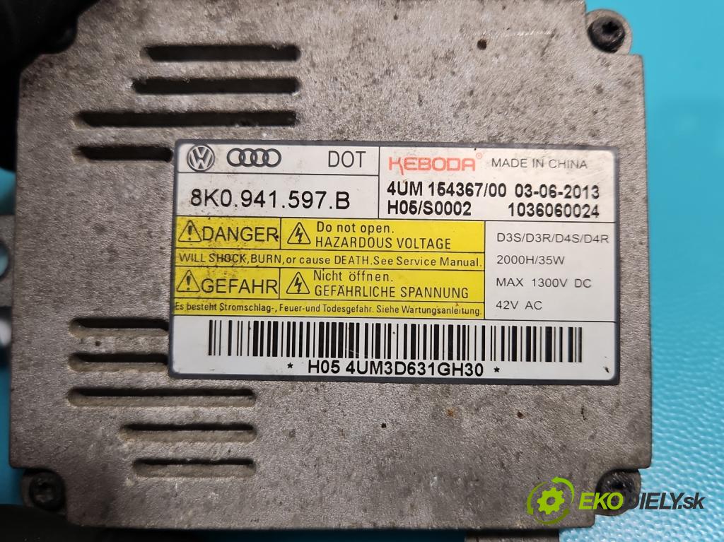 Audi Q5 2008-2016 2.0 TFSI 224hp automatic 165 kW 1984 cm3 5- střídač: xenon 8K0941597B (Riadiaca jednotka xenónu)