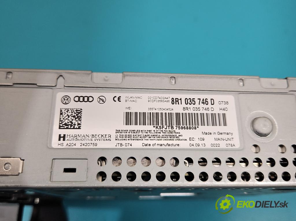 Audi Q5 2008-2016 2.0 TFSI 224hp automatic 165 kW 1984 cm3 5- Radio originál 8R1035746D