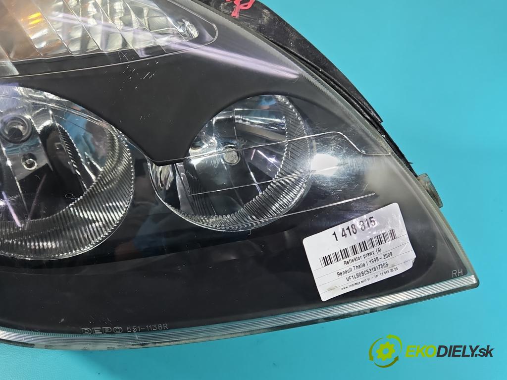Renault Thalia I 1998-2009 1.4 8V 75 HP manual 55 kW 1390 cm3 4- Reflektor: pravý  (Pravé)