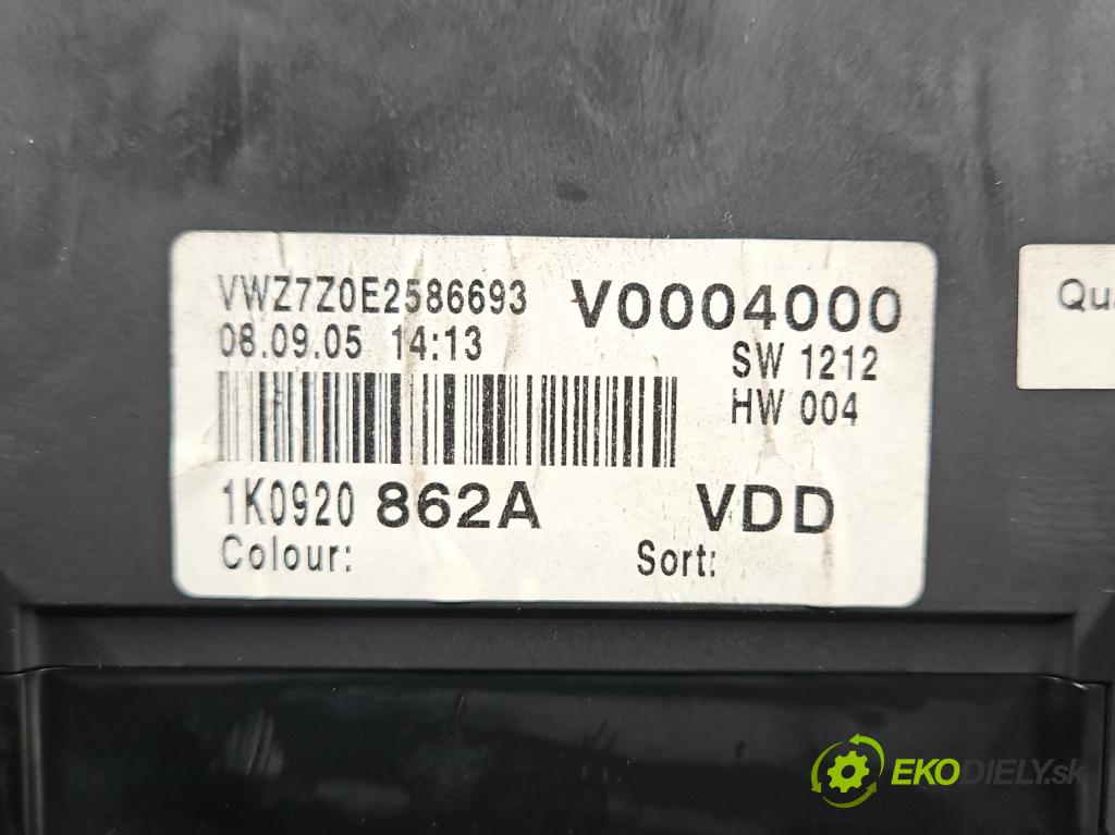 Vw Golf V 2003-2009 1.6 fsi 116 HP manual 85 kW 1598 cm3 5- prístrojovka/ budíky 1K0920862A (Prístrojové dosky, displeje)