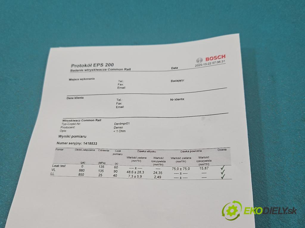 Toyota Avensis I T22 1997-2003 2.0 D4D 110 hp manual 81 kW 1995 cm3 5- vstřikovač 23670-27030 (Vstřikovač paliva)
