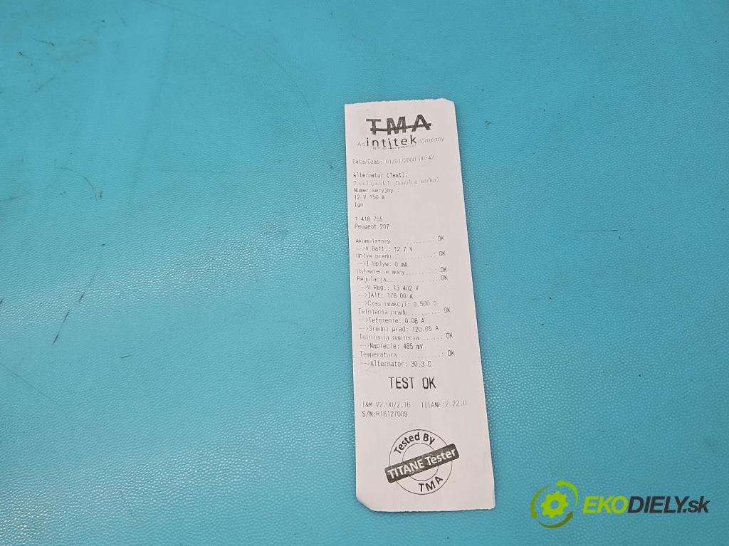 Peugeot 207 1.6 hdi 111KM manual 82 kW 1560 cm3 2- Alternator 9664779680 (Alternátory)