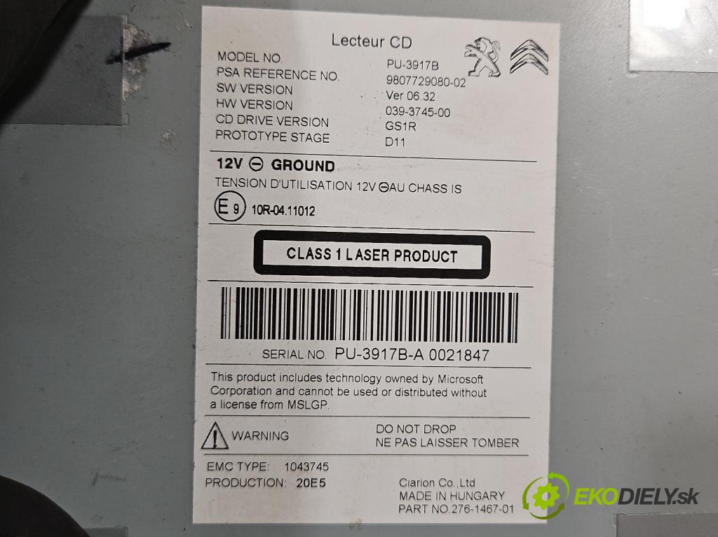 Peugeot 508 2010-2018 1.6 hdi 120 HP manual 88 kW 1560 cm3 4- Radio originál 9807729080