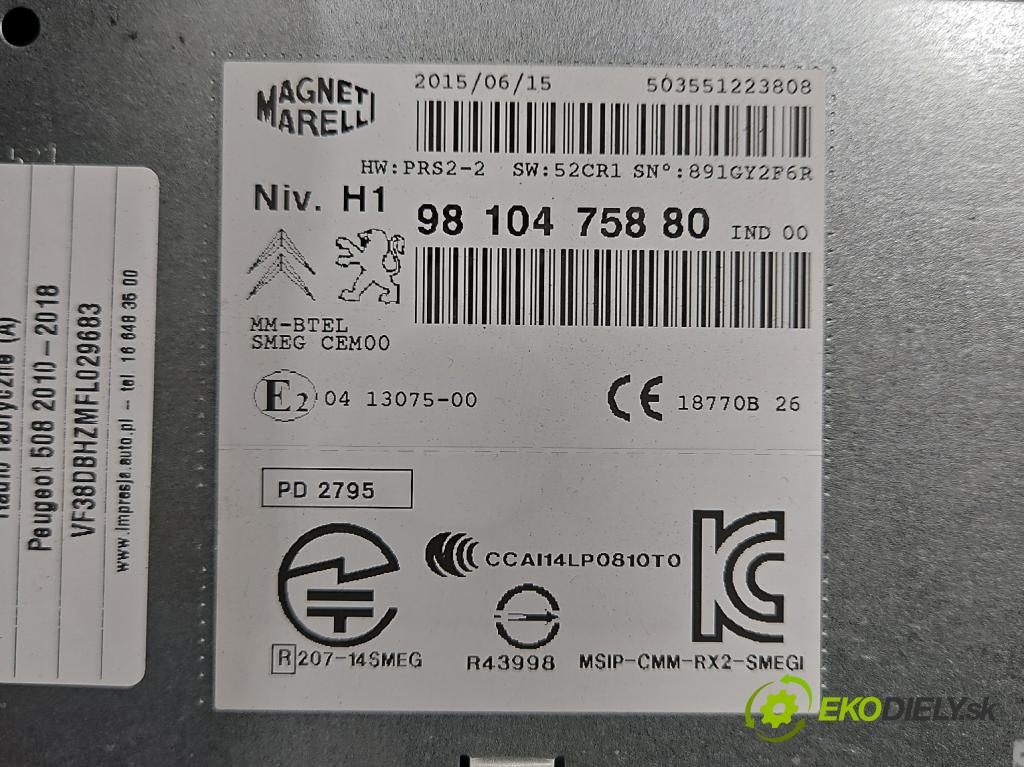 Peugeot 508 2010-2018 1.6 hdi 120 HP manual 88 kW 1560 cm3 4- Radio originál 9810475880