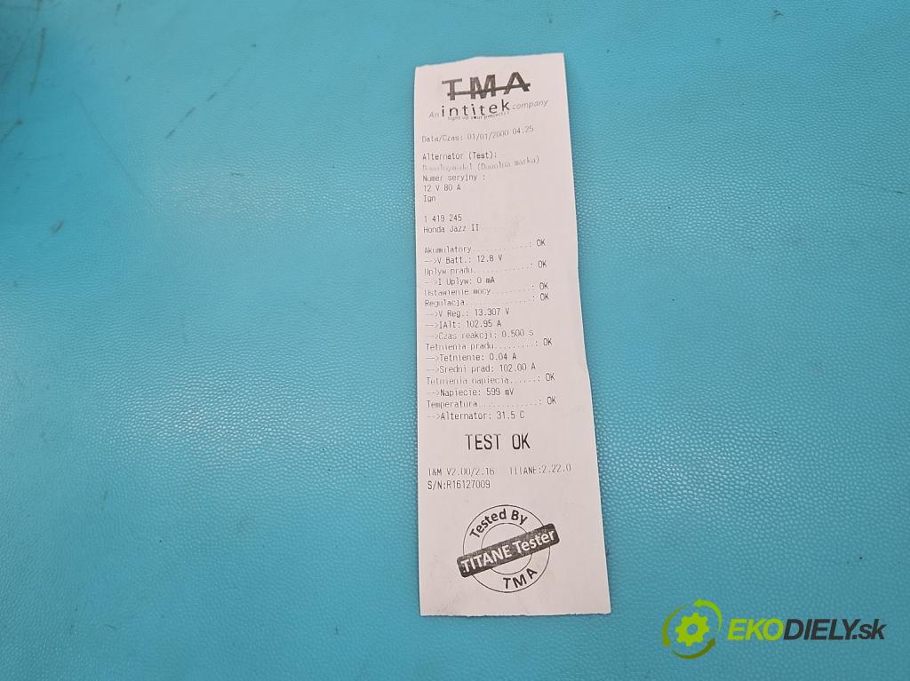 Honda Jazz II 2002-2008 1.3 16V 83 HP manual 61 kW 1339 cm3 5- Alternator A5TB0091 (Alternátory)