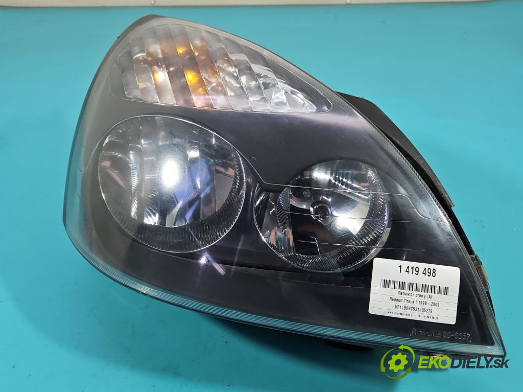 Renault Thalia I 1998-2009 1.4 8V 75 HP manual 55 kW 1390 cm3 4- Reflektor: pravý  (Pravé)